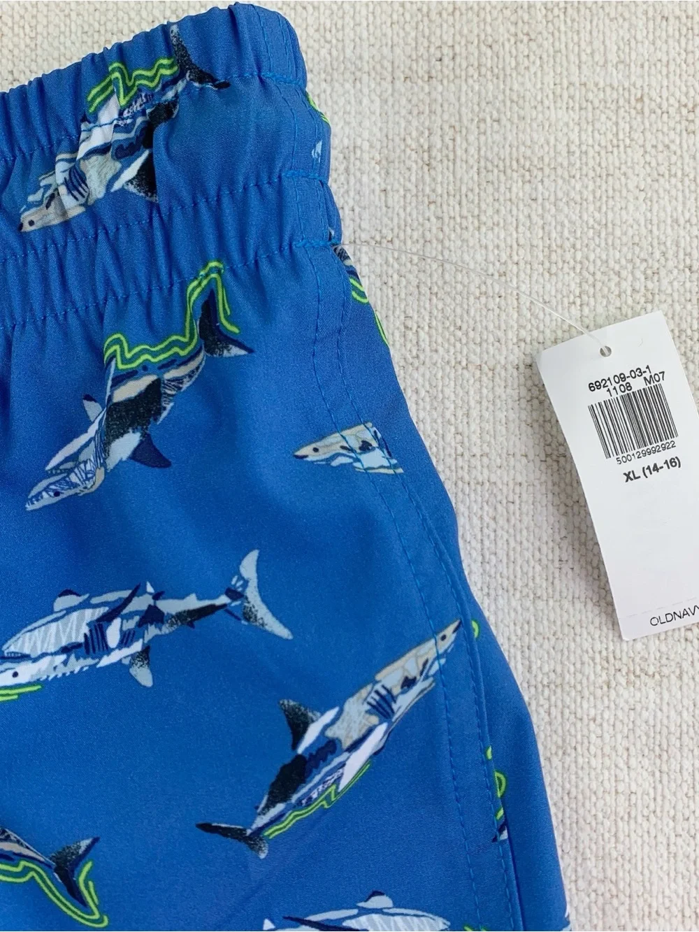 Old Navy New Boy's shark swim trunks in blue size XL